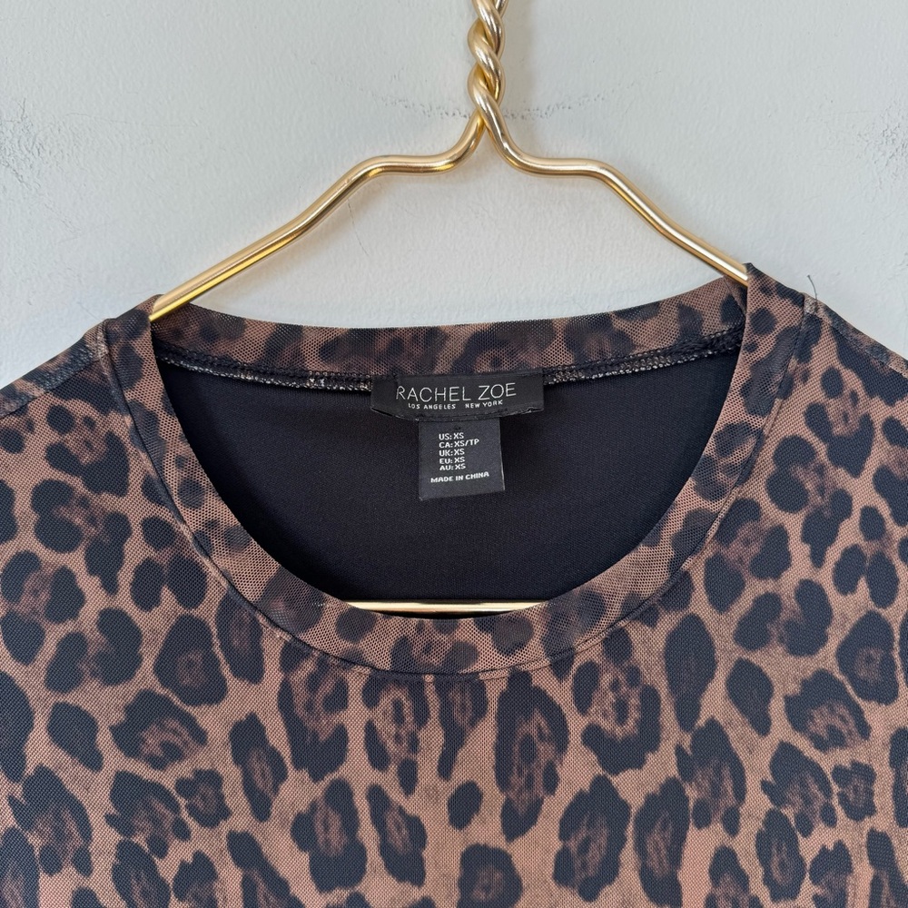 Rachel Zoe Leopard Mesh Midi Dress Brown and Black Animal Print XS - Picture 10 of 11